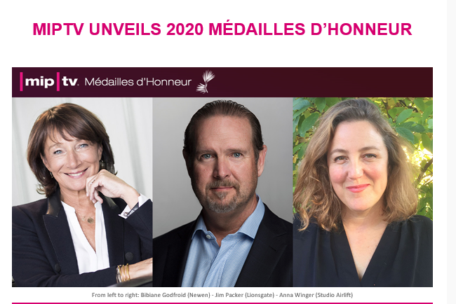 MIPTV announces that its 2020 Médailles d’Honneur 